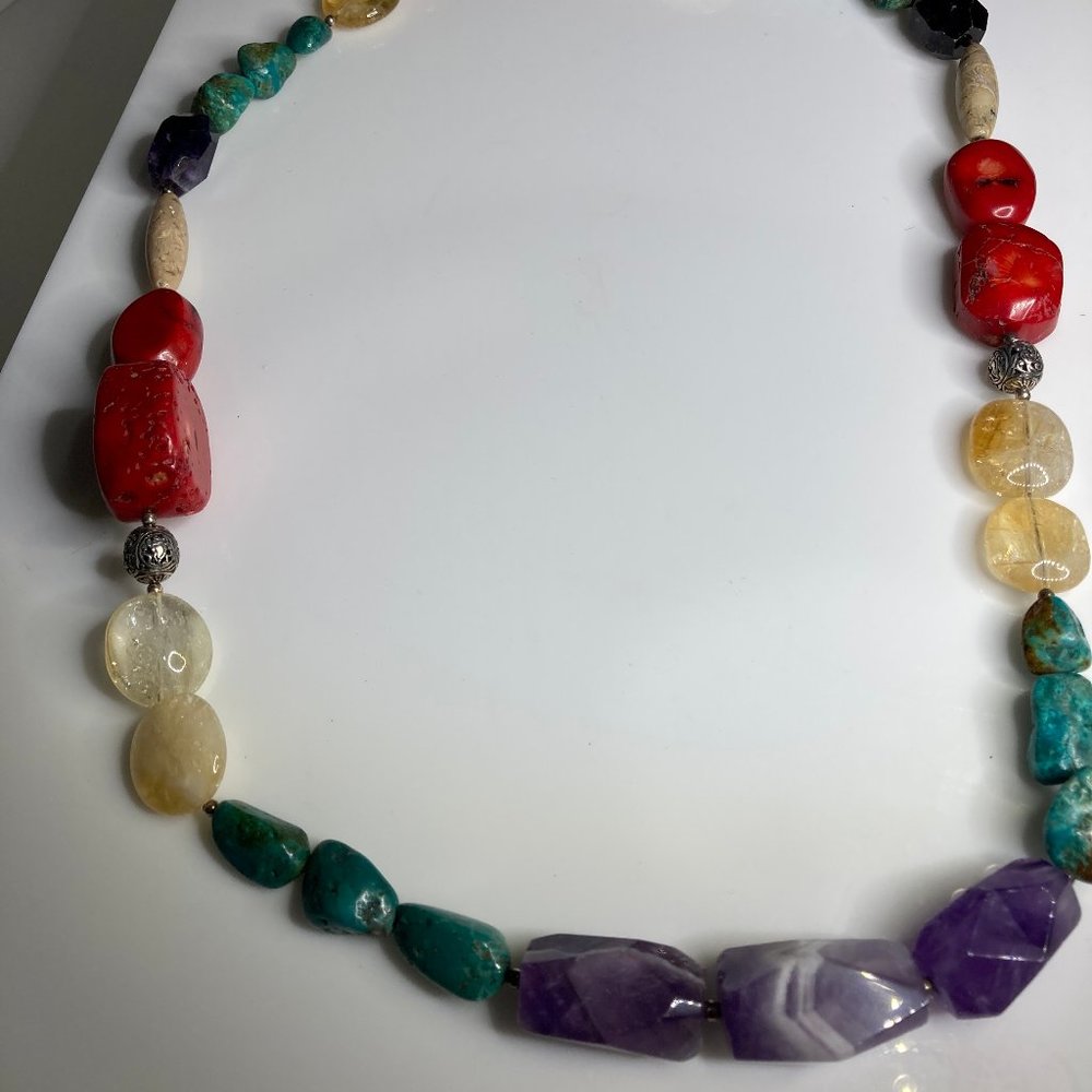 Multicolor Polished Stone Statement Necklace - image 5